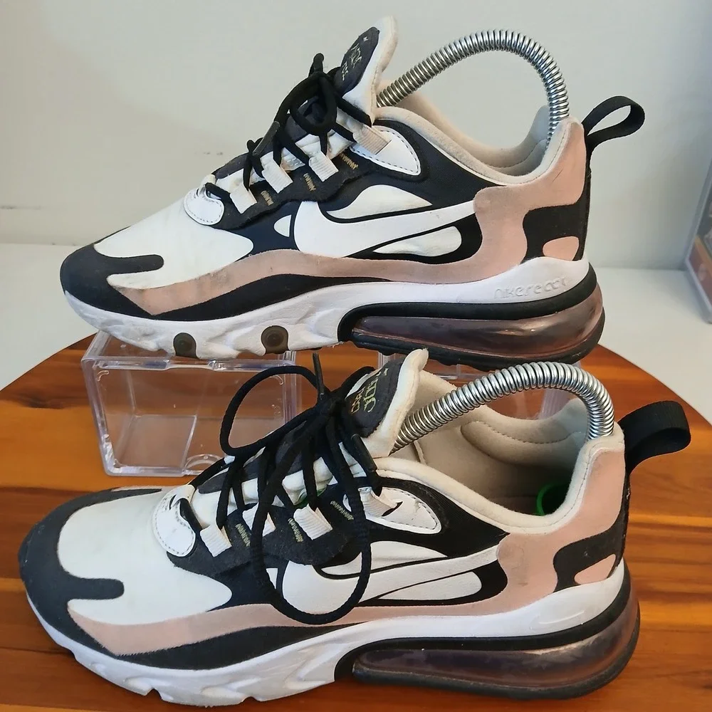 Nike Air Max 270 React Women 6.5 White Black Pink Shoes Sneakers AT6174-005